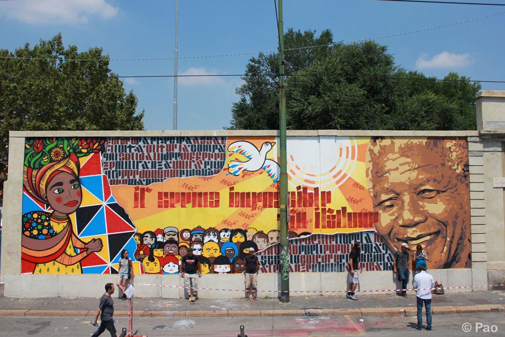 Mural dedicated to Mandela, by Nais, Ivan, Orticanoodles and Pao.