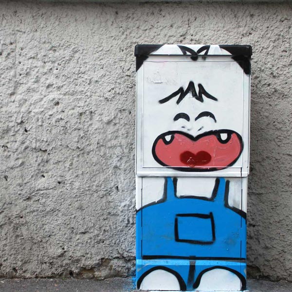 Spank, from Hello! Spank manga, painted on an electric cabinet in Milan. Street art by Pao