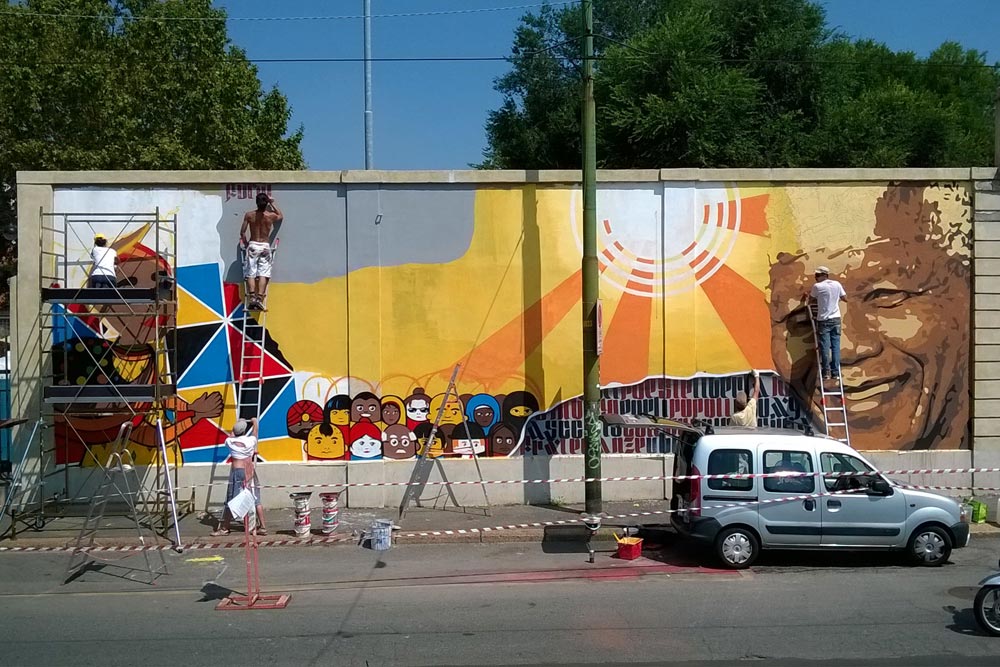 Mandela mural, work in progress